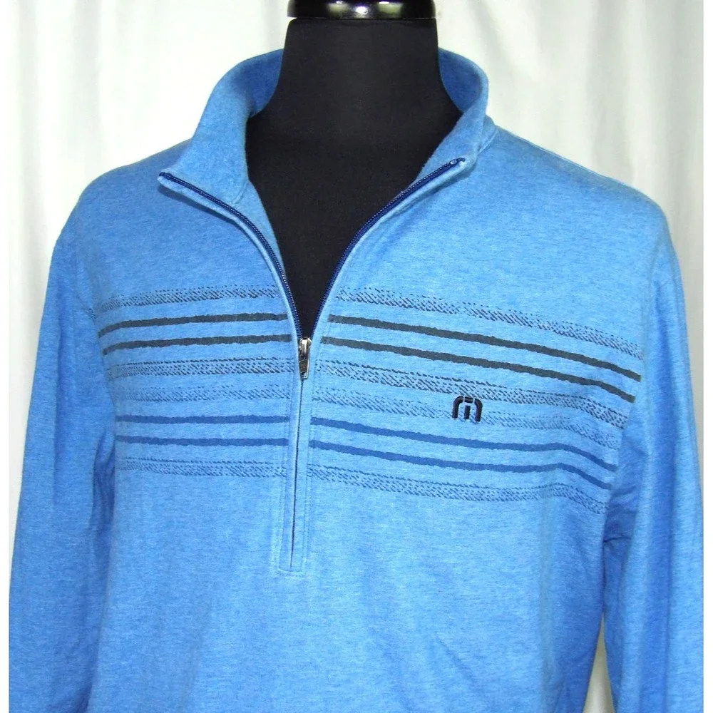 Travis Mathew Blue Striped 1/4 Zip Stretch Performance Golf Jacket Men's XXL